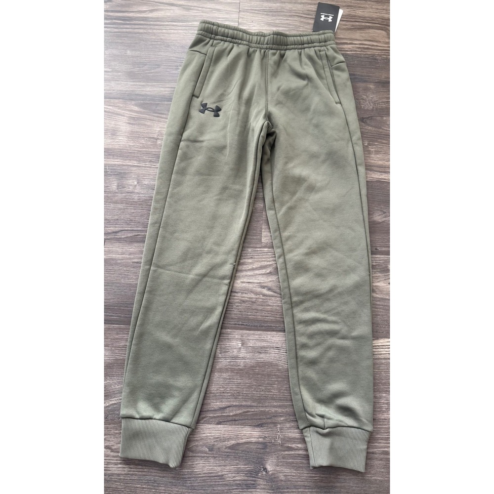Under Armour Boys Rival Fleece Joggers Olive Green Loose Fit Sweatpant YM Medium